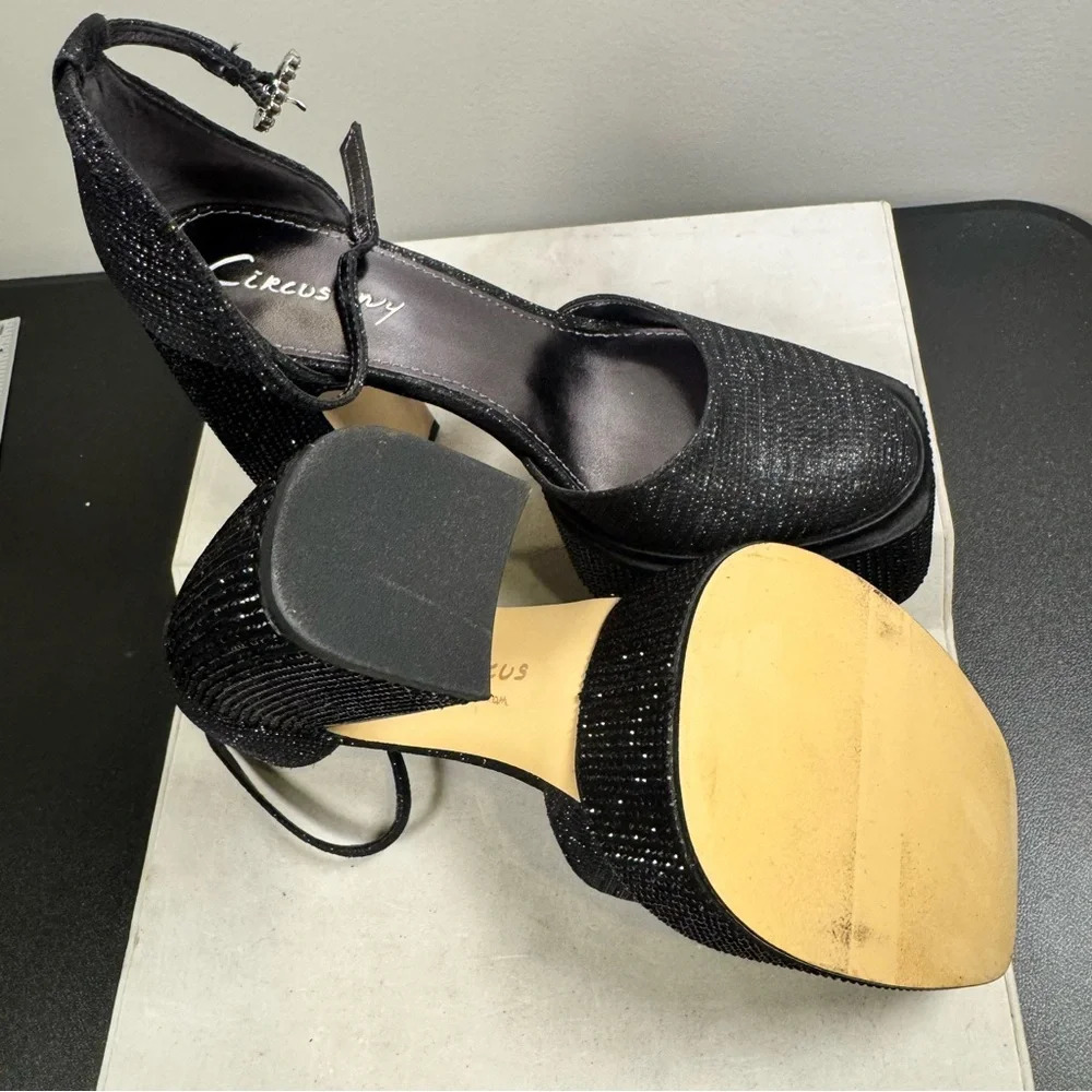 Circus by Sam Edelman Black Glitter Platform Ankle-Strap Heels - Picture 13 of 16
